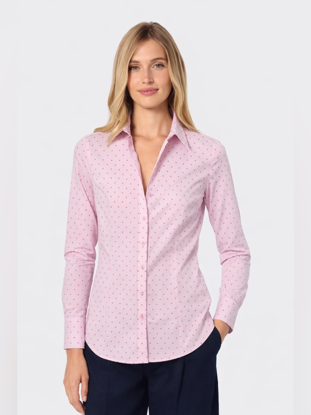 Hawes Curtis Pink Polka Dot Button Up Shirt Cotton Long Sleeve US 10